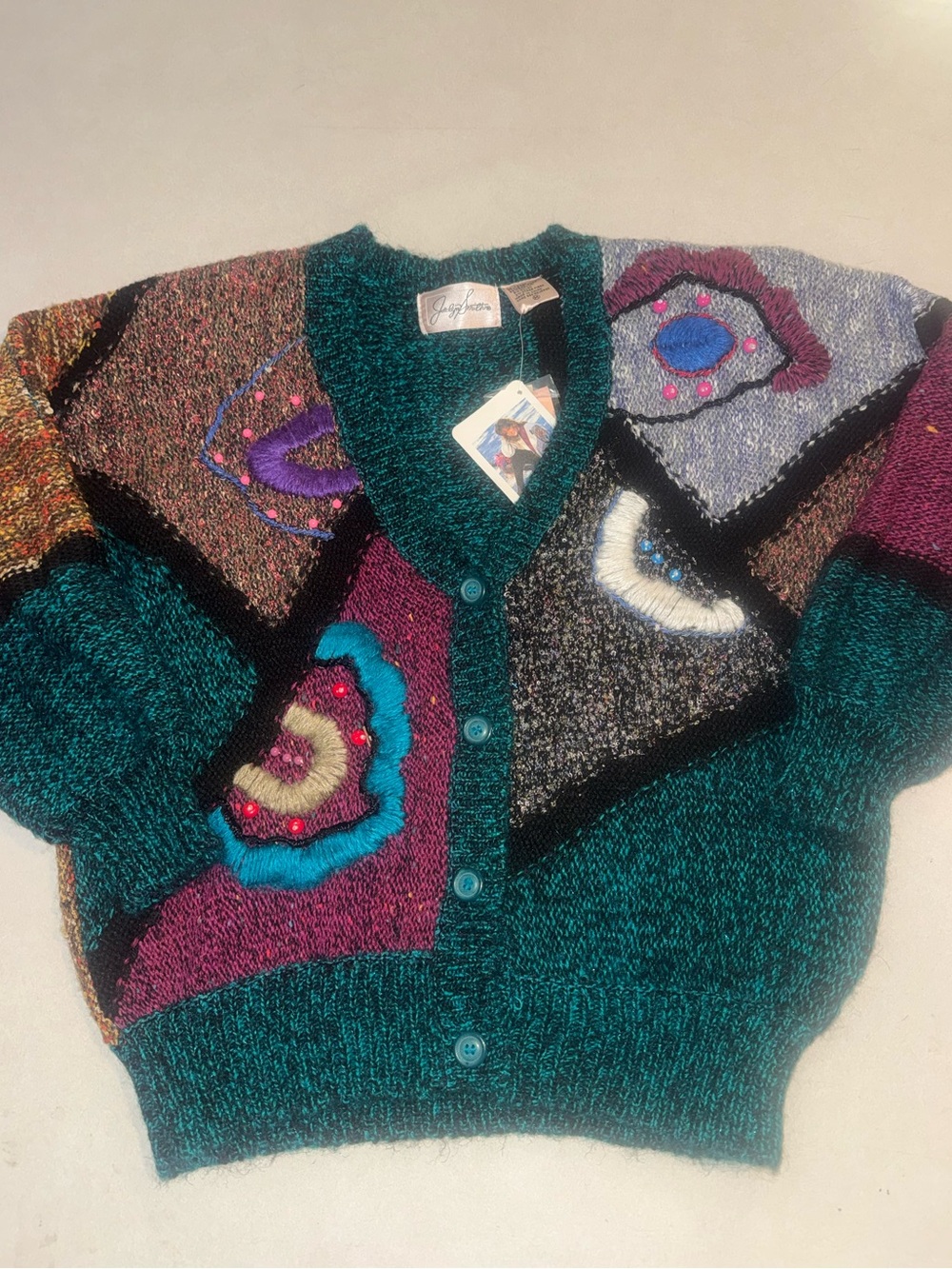 NWT Deadstock Vintage Jaclyn Smith Sweater Medium M Abstract 80s 90s Grandmacore